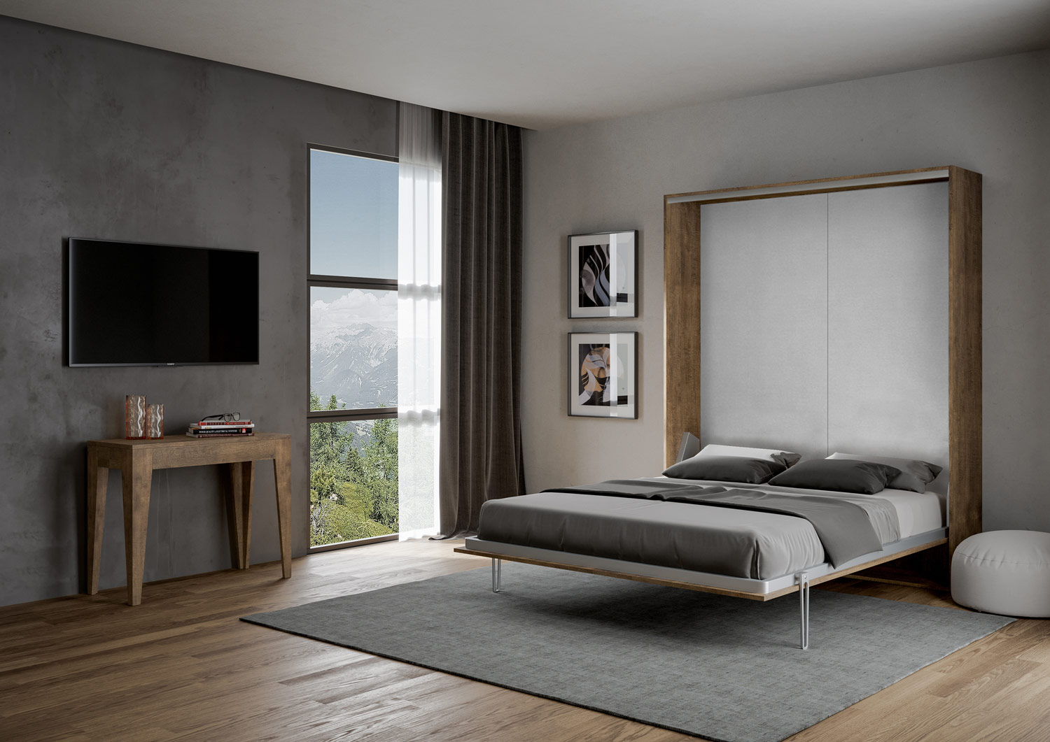 Letto a scomparsa Kentaro in finitura noce